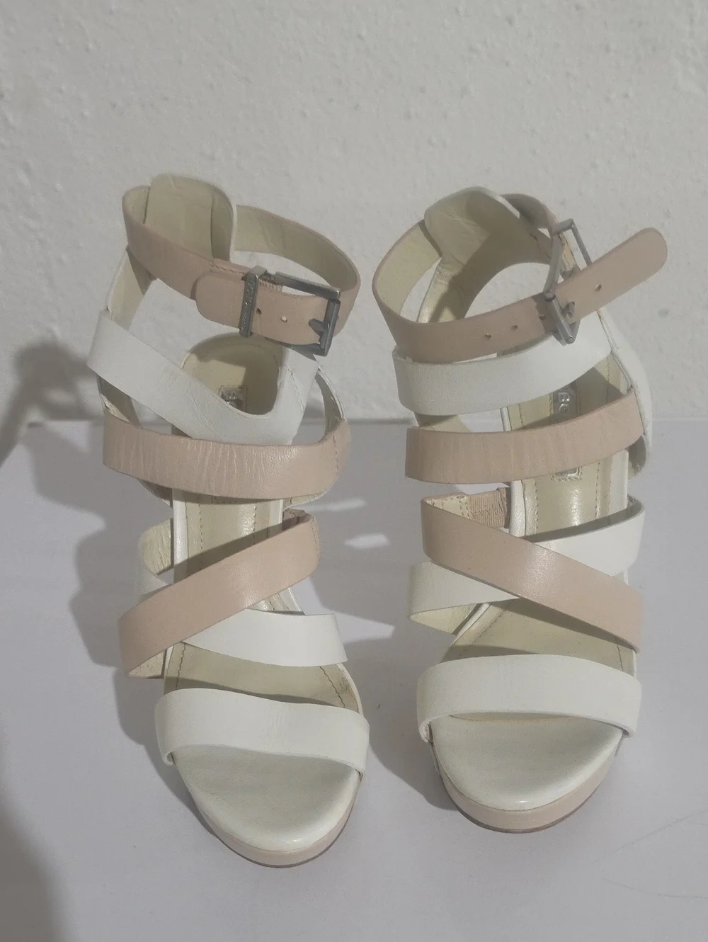 BCBGeneration Mystic Women's Neutral Two-Tone Strappy Sandals - Beige & White